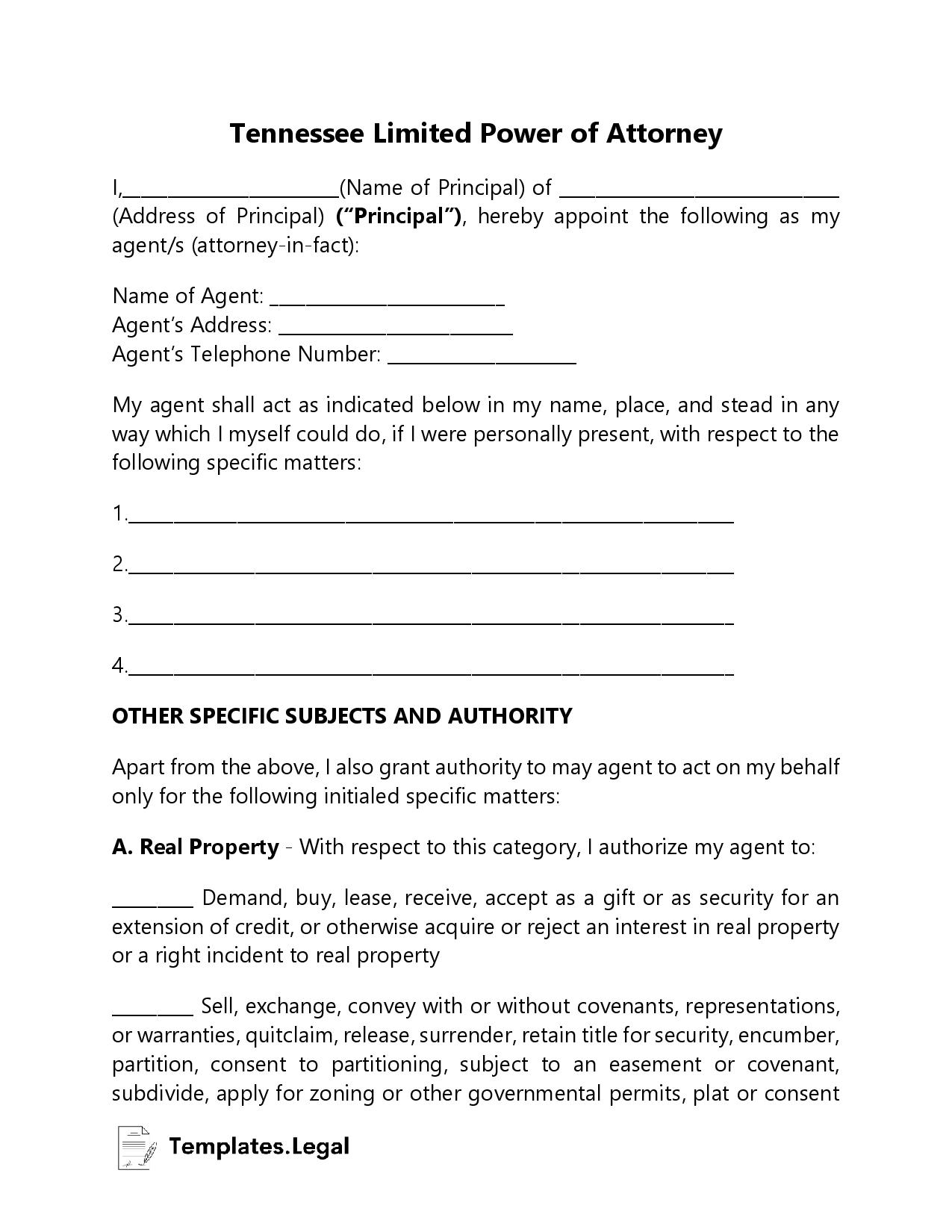 Tennessee Power Of Attorney Templates Free Word PDF U0026 ODT 