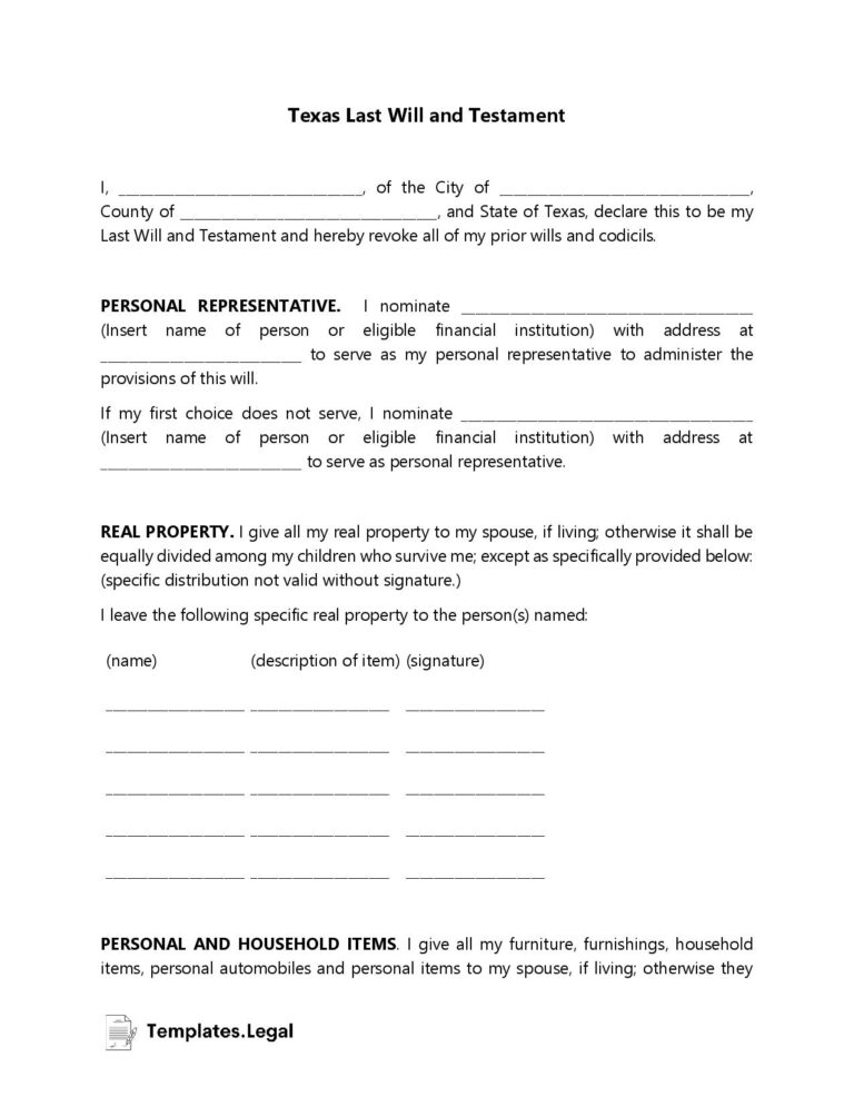 Texas Last Will And Testament Templates Free Word PDF ODT