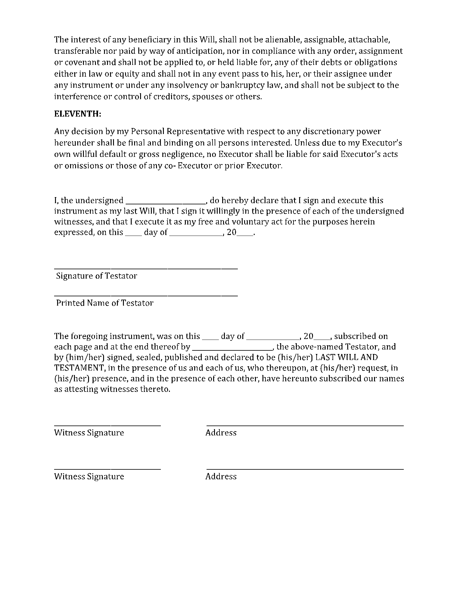 Free Printable Will Forms Indiana