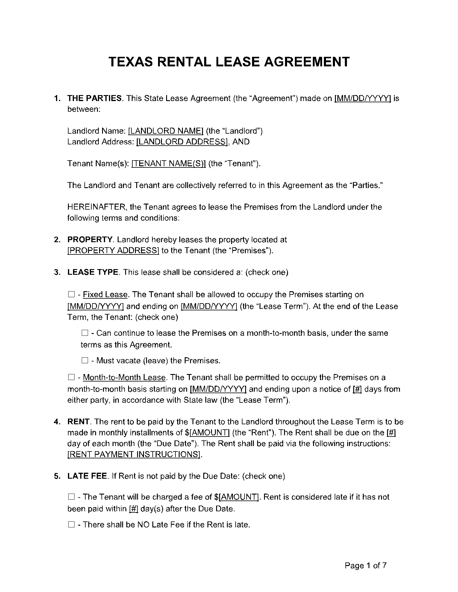 Texas Rental Lease Agreement Free Download CocoSign