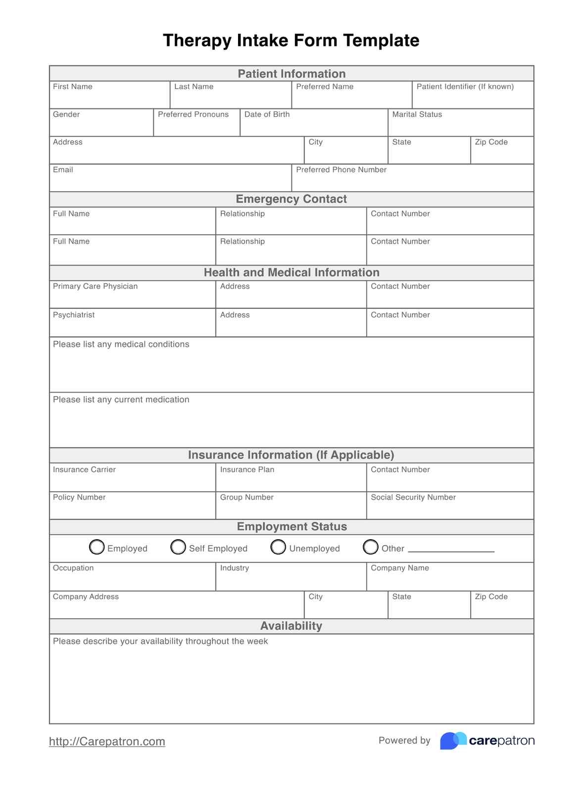 Therapy Intake Form U0026 Template Free PDF Download