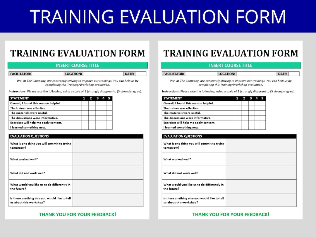 Training Evaluation Form Template HR Training Feedback Editable MS Word Etsy