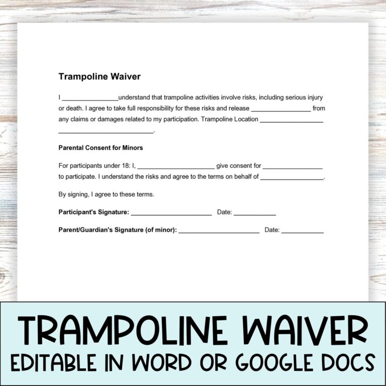 Trampoline Waiver Template Hold Harmless Agreement Assumption Of Injury Risk Legal Guardian Permission Slip Homeowner Liability Release Etsy