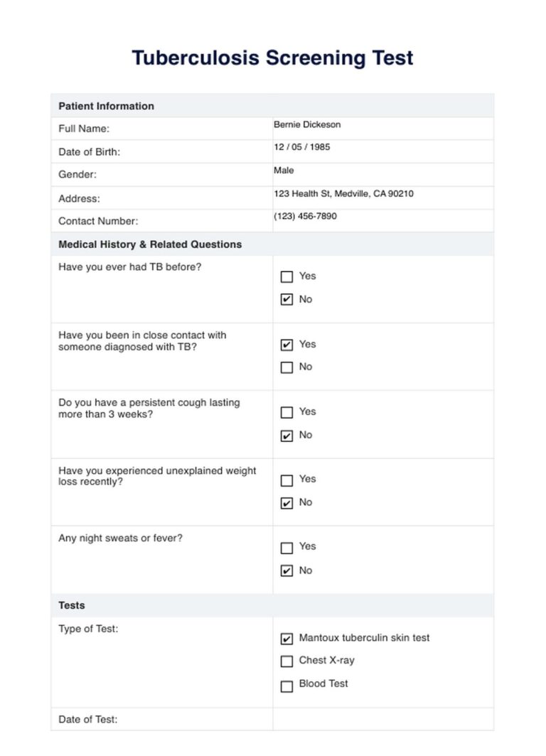 Tuberculosis Screening TB Test U0026 Example Free PDF Download
