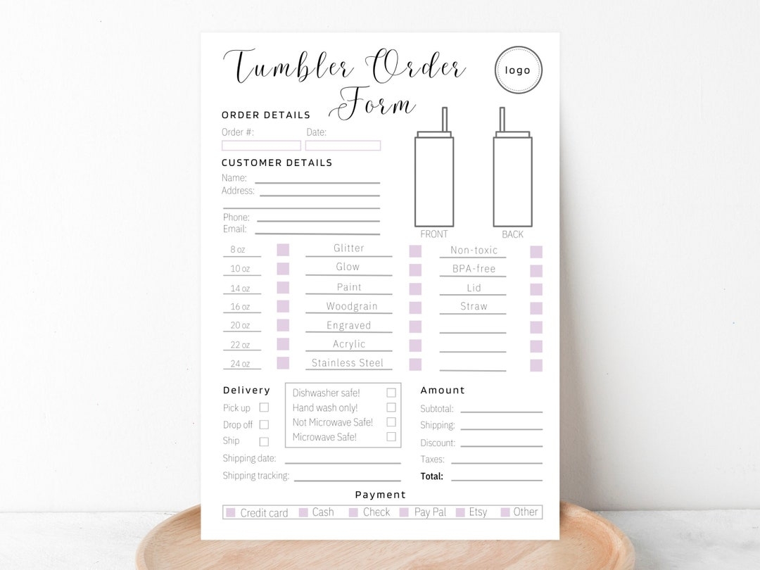 TUMBLER ORDER FORM Editable Tumbler Order Form Template Tumbler Order Sheet Tumbler Sale Tracker Cup Order Form Custom Tumbler Form Etsy