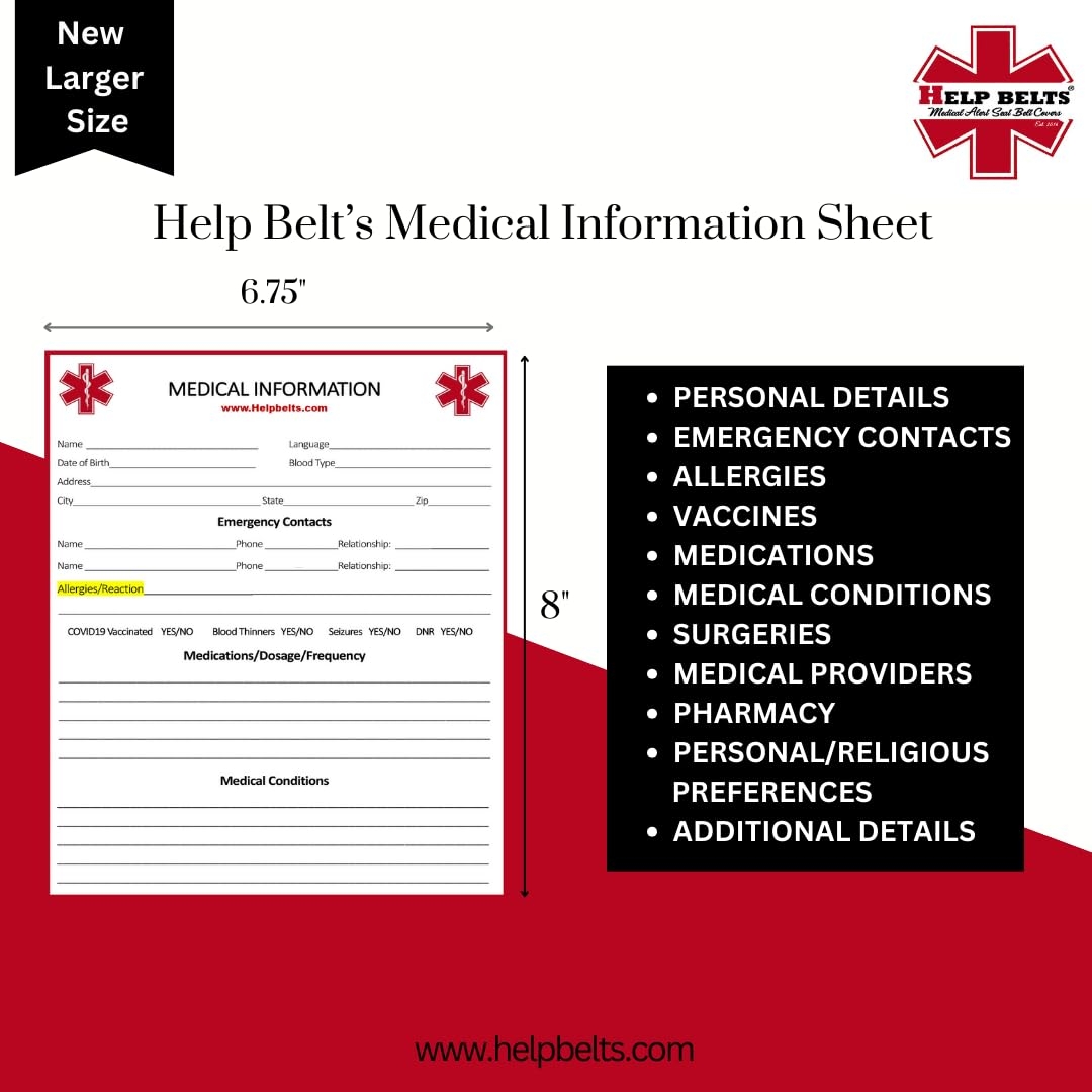 Type 1 Diabetes Help Belt 9 Medical Alert Seat Belt Cover With Inside Pocket Medical Form And Online Fillable Forms Red 