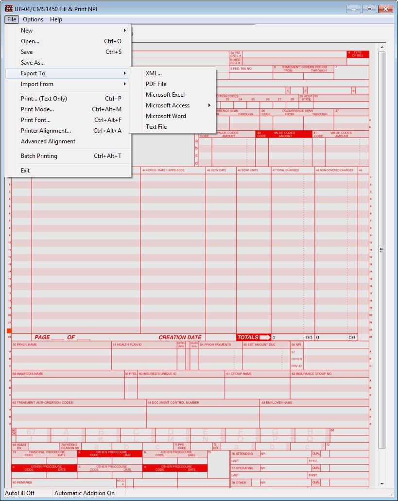 UB 04 CMS 1450 Fill U0026 Print Medical Insurance Form Software