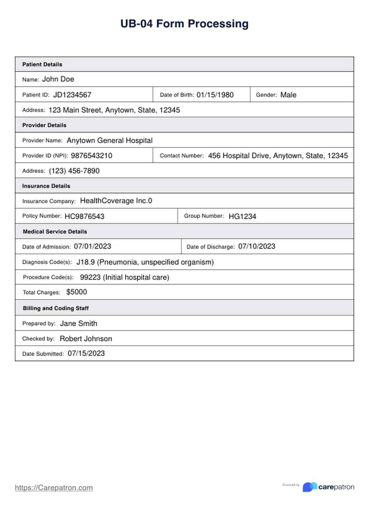 UB 04 Forms U0026 Example Free PDF Download
