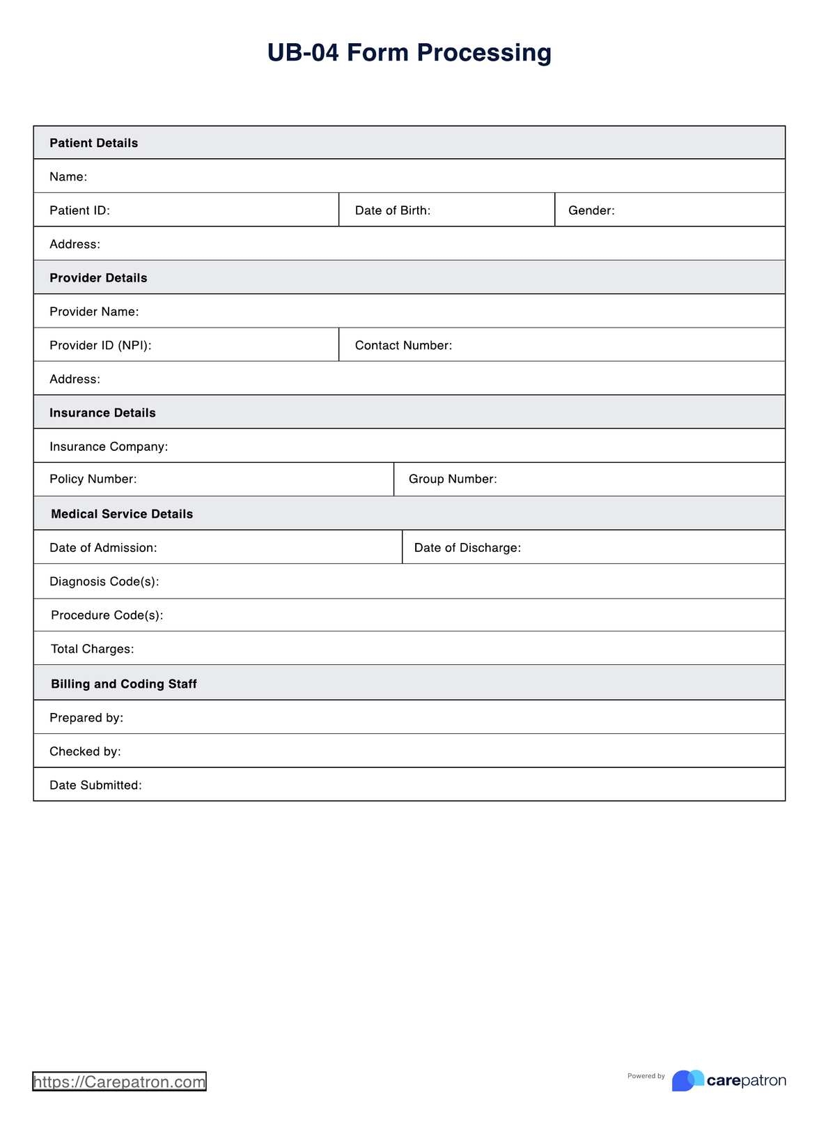 UB 04 Forms U0026 Example Free PDF Download