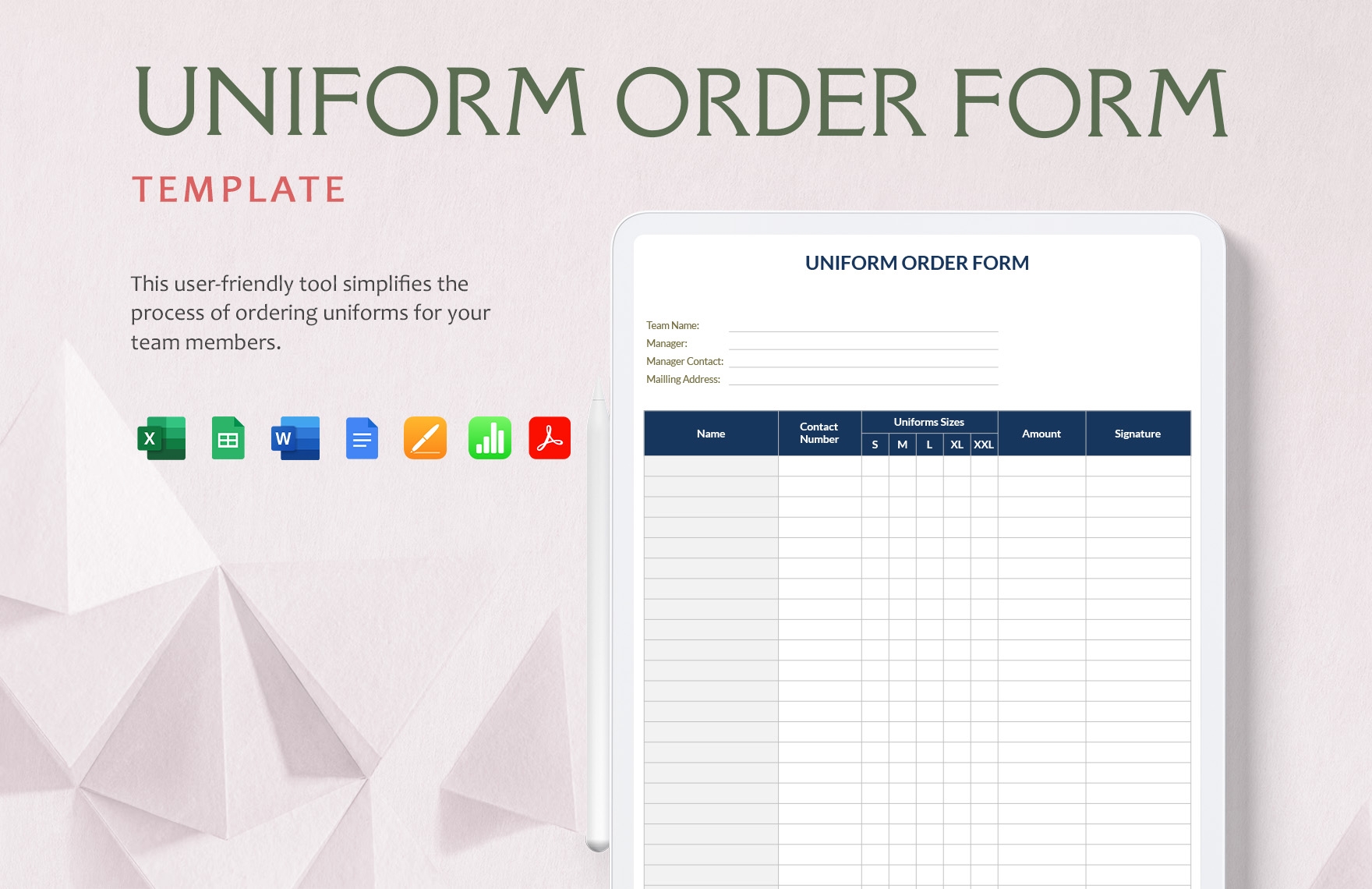 Uniform Order Form Template In Word Excel PDF Apple Pages Apple Numbers Google Docs Google Sheets Download Template
