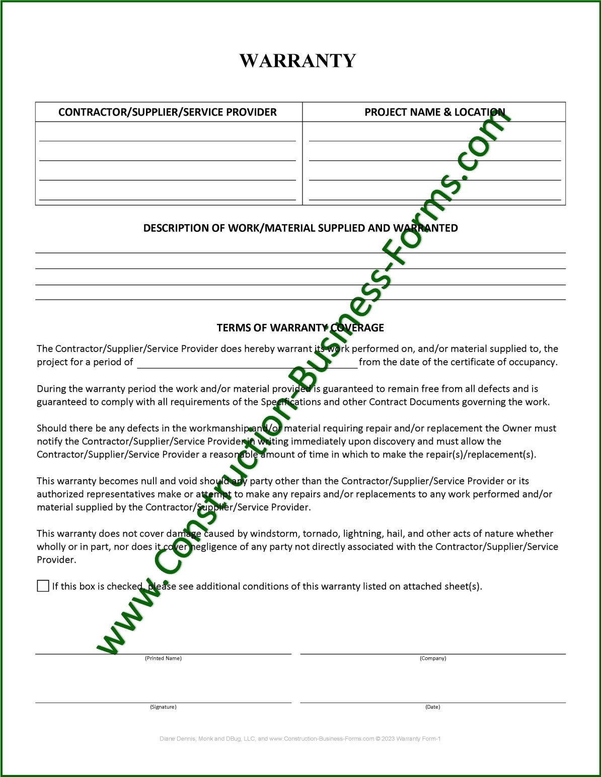 Universal Construction Warranty Form Instant Access U0026 Unlimited Usage