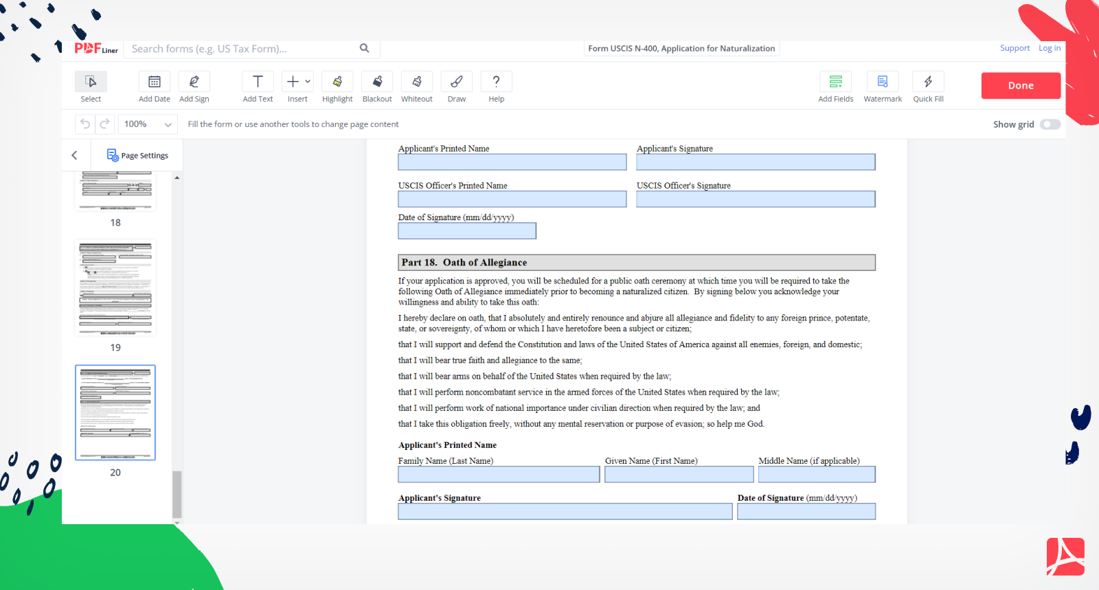USCIS Form N 400 PDF Application For Naturalization Blank PDFline