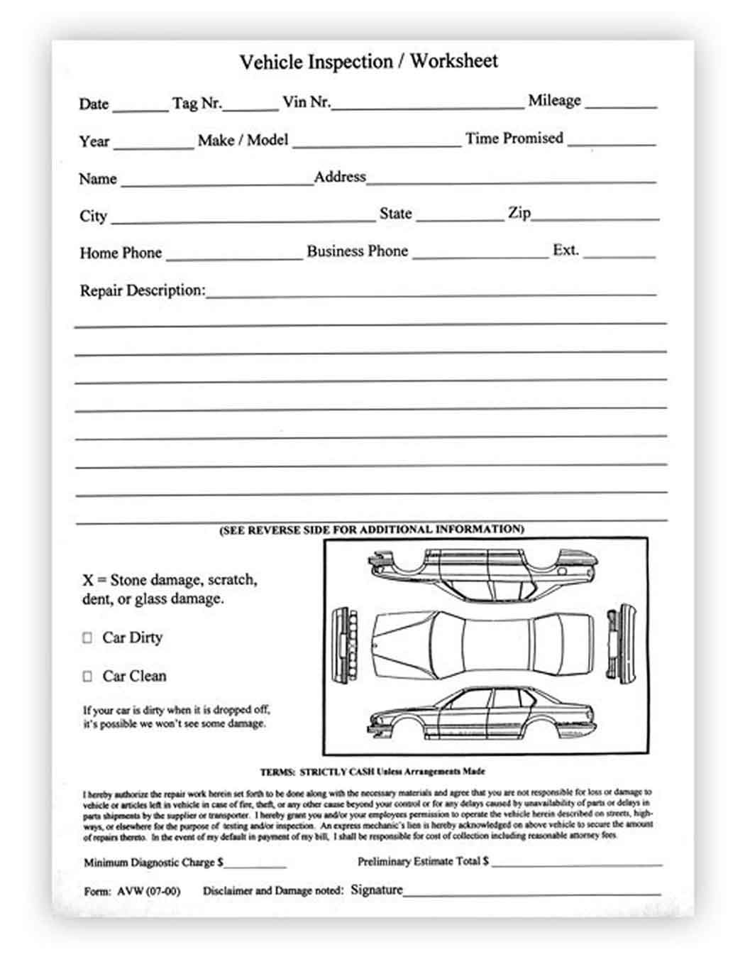 Vehicle Inspection Worksheet Car Dealer Service Body Shop Form 1 Pad Of 100 Amazon au Stationery U0026 Office Products