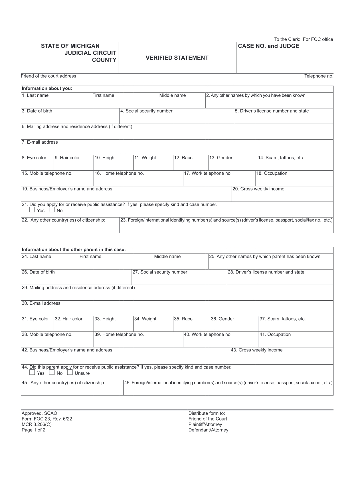 Verified Statement Michigan Download Official PDF