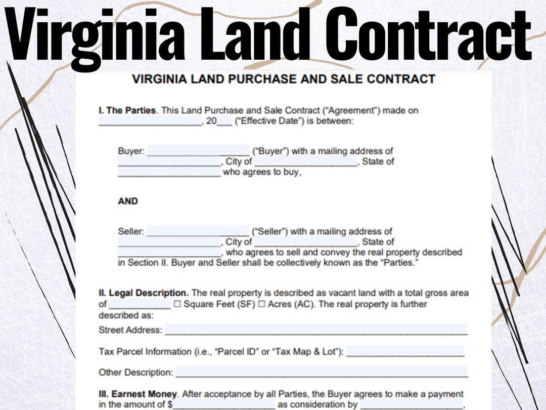 Virginia Land Contract Virginia Land Contract Template Virginia Land Contract Form Etsy
