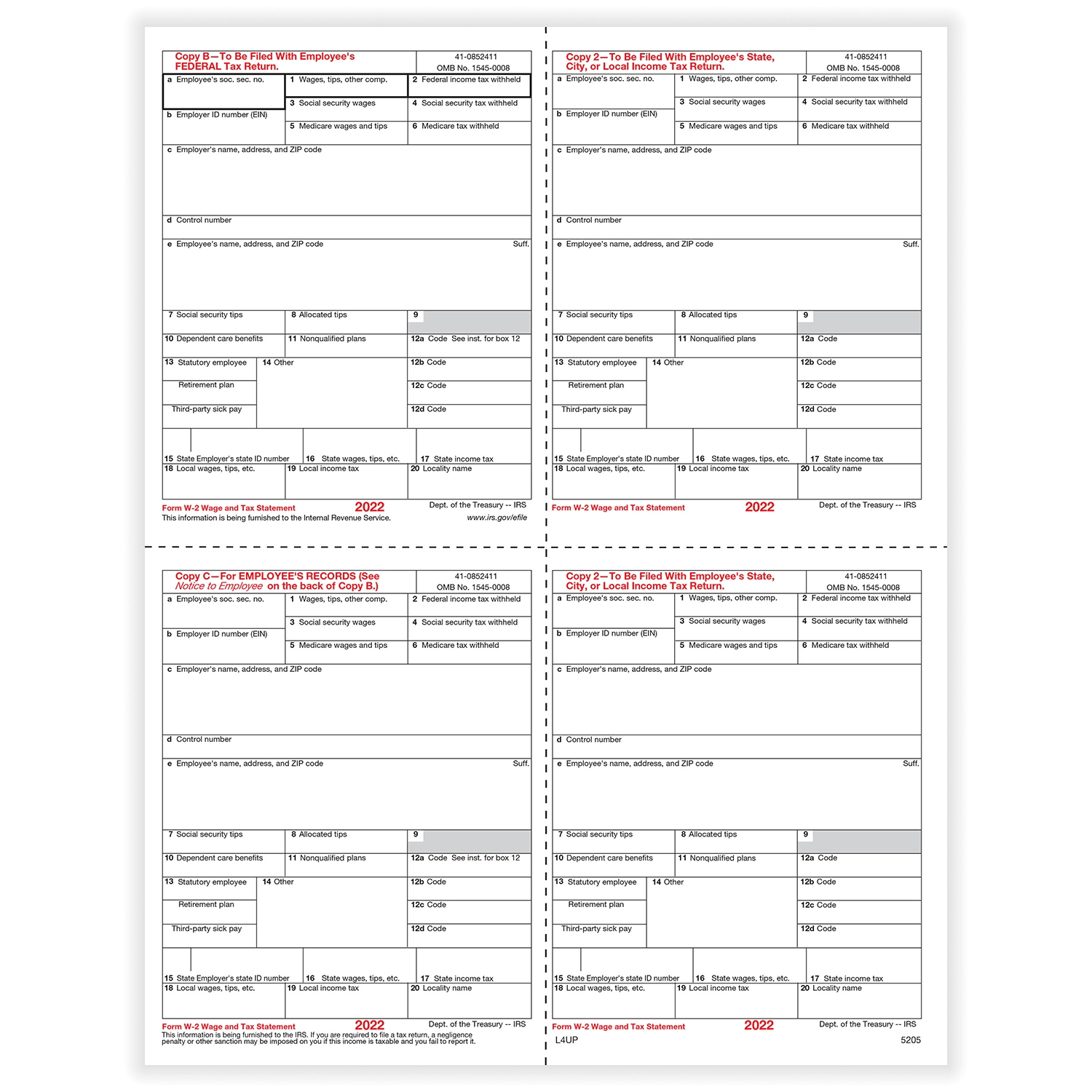 W 2 Form Copy B C 2 And 2 Or Extra Copy L4UP 