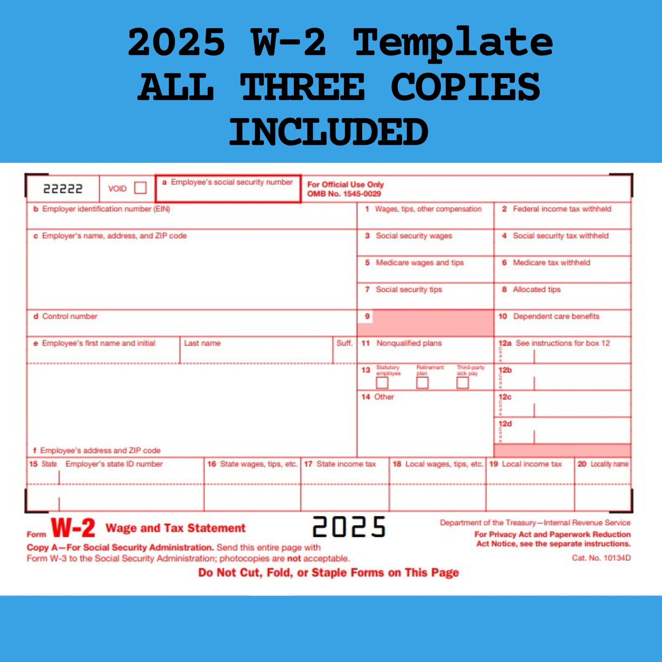 W 2 Form IRS 2025 Fillable PDF Generate Quickly Digital Download Prints Clearly Etsy