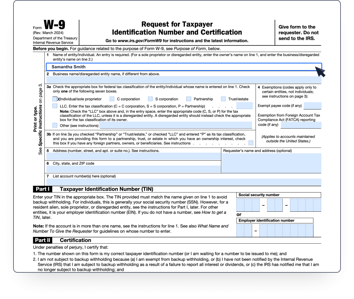 W 9 Form 2024 Fillable PDF For Secure And Legal Tax ID Sharing 
