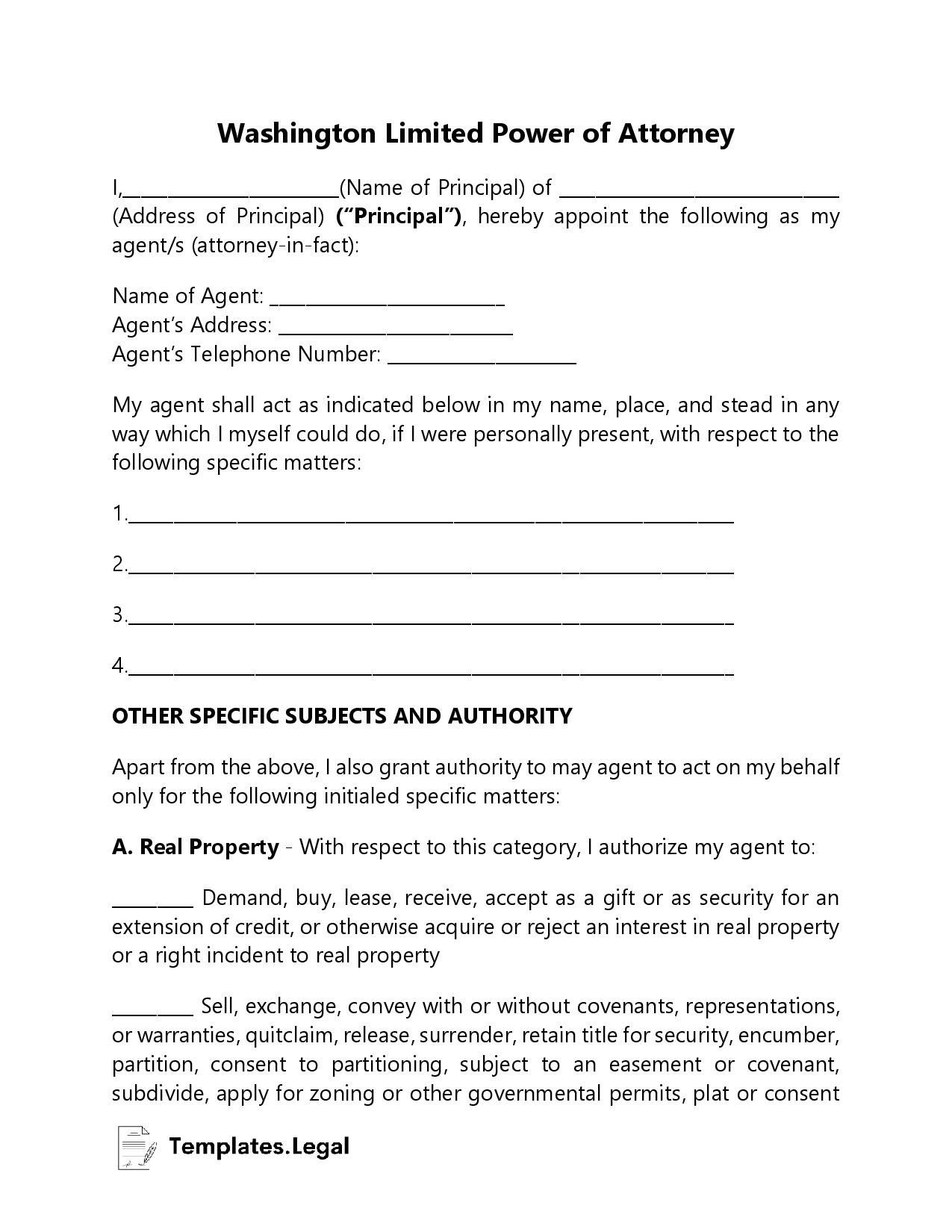 Washington Power Of Attorney Templates Free Word PDF U0026 ODT 