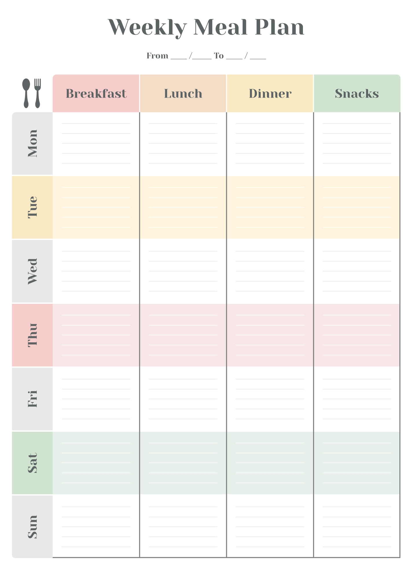 Free Printable Weekly Menu Form