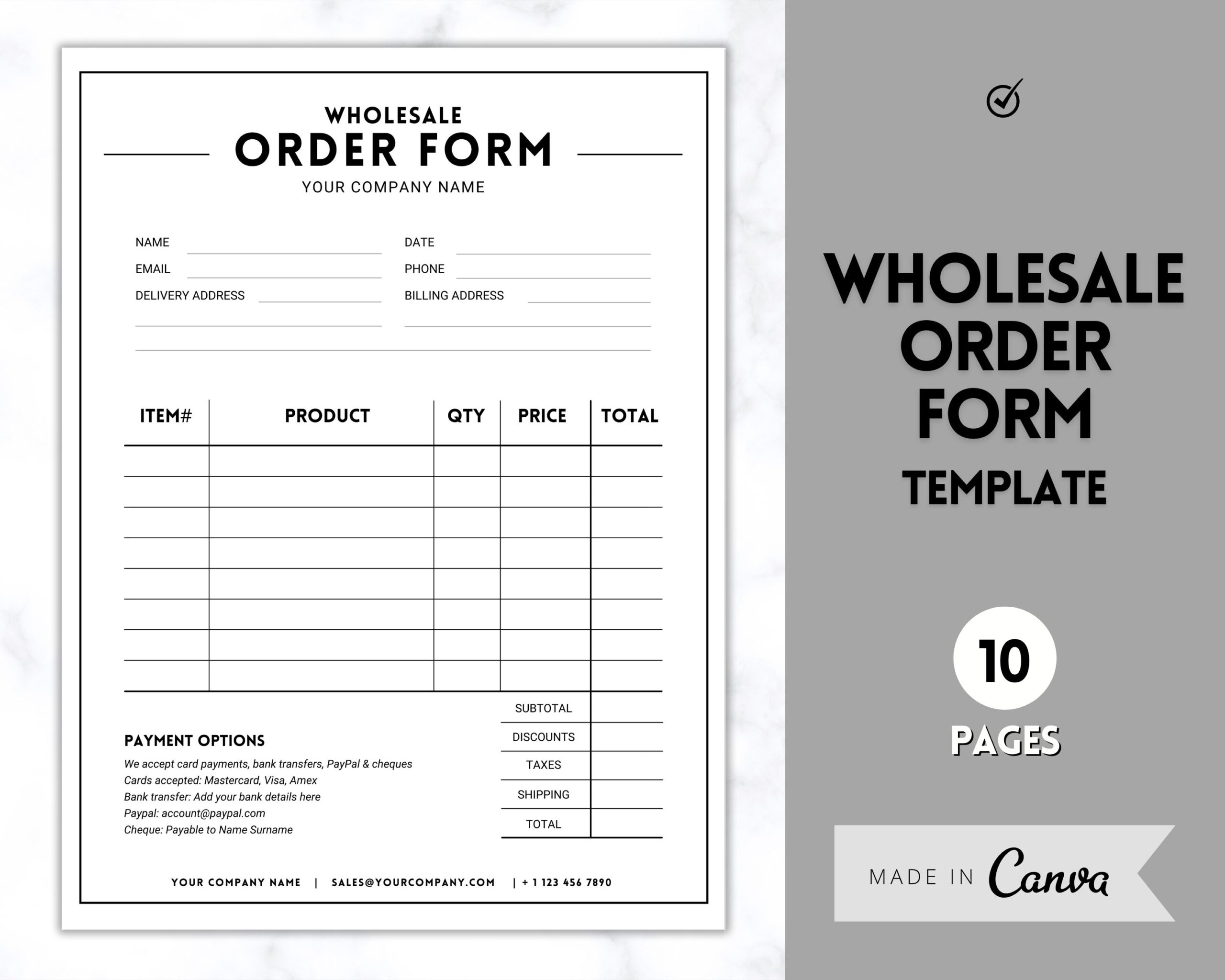 Wholesale Order Form Template Editable Canva Template Printable Small Business Invoice Customer Sales Receipt Form Price List Linesheet Etsy