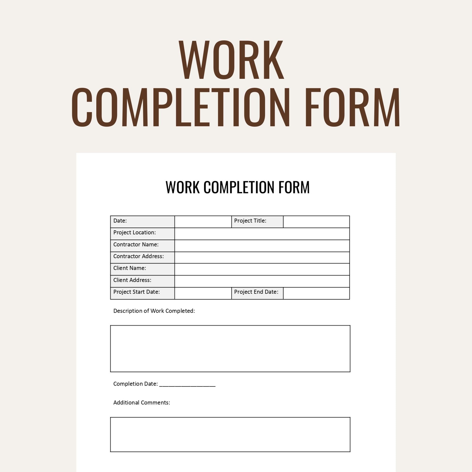 Free Printable Job Completion Form
