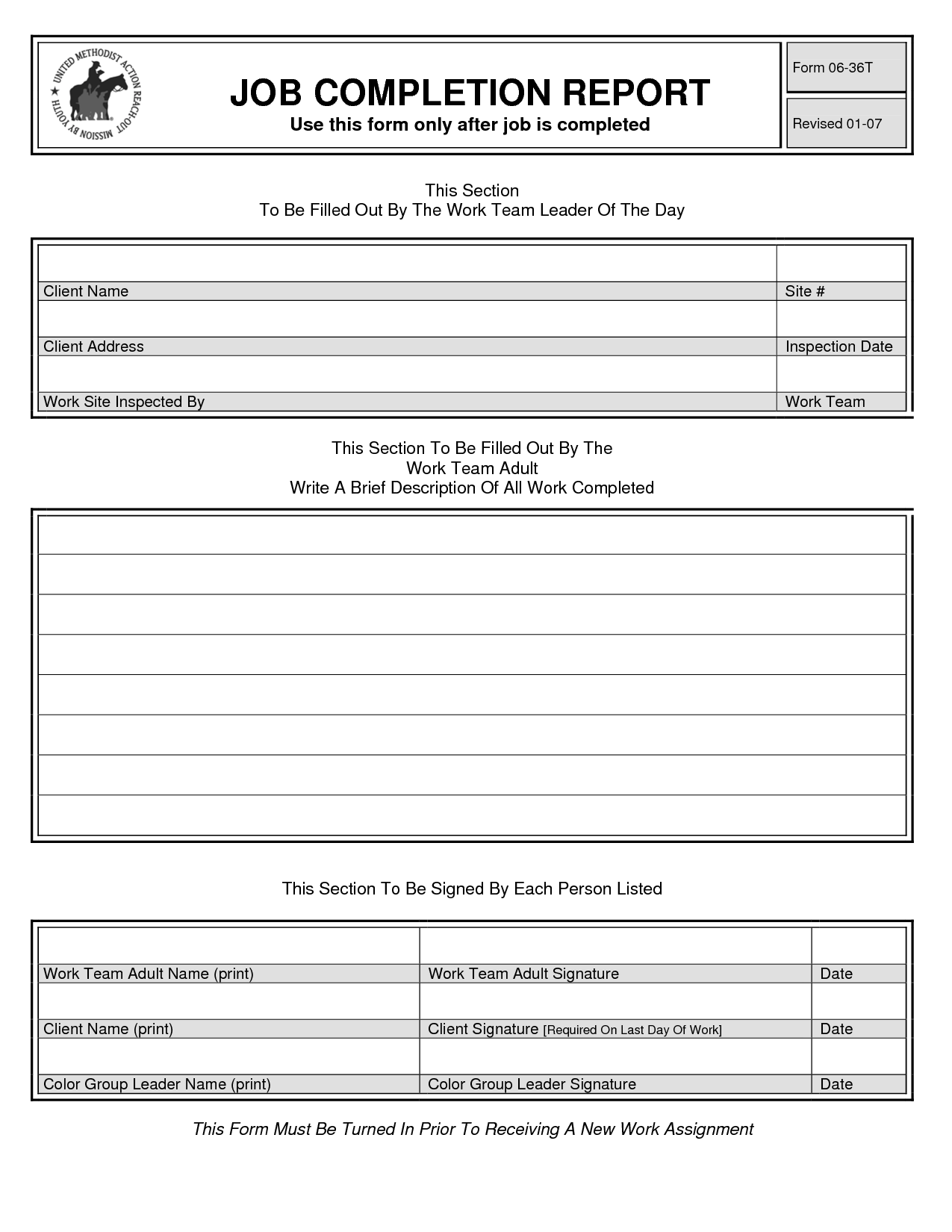 Work Completion Form Free Printable Documents
