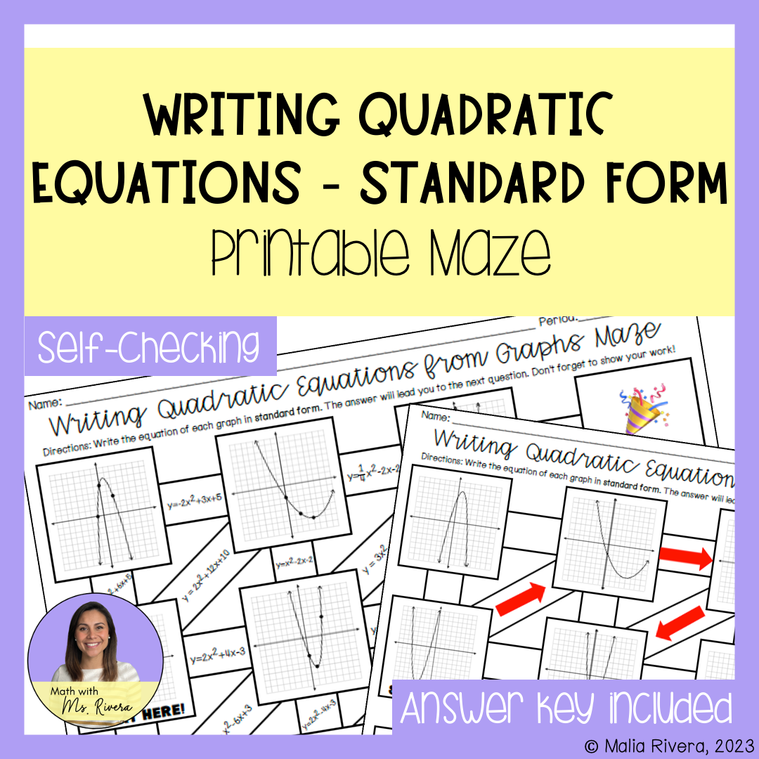 Writing Quadratic Equations From Graphs In Standard Form Maze Worksheet Made By Teachers